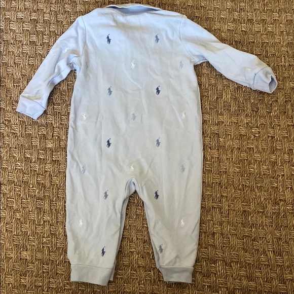 Polo Pony Soft Cotton Polo Coverall by Ralph Lauren Light Blue One Piece sz 12mo - Picture 4 of 7